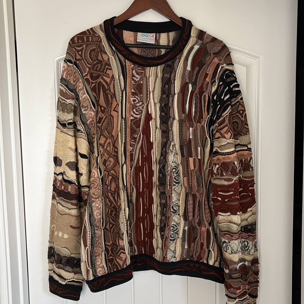 Vintage‎ COOGI Australia Brown Tan 3D Knit Sweater 90’s Cotton Men’s Size Large - Picture 3 of 13